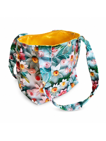 Sac Cabas Fleuri Artisanal en Tissu – Doublure Satin Jaune