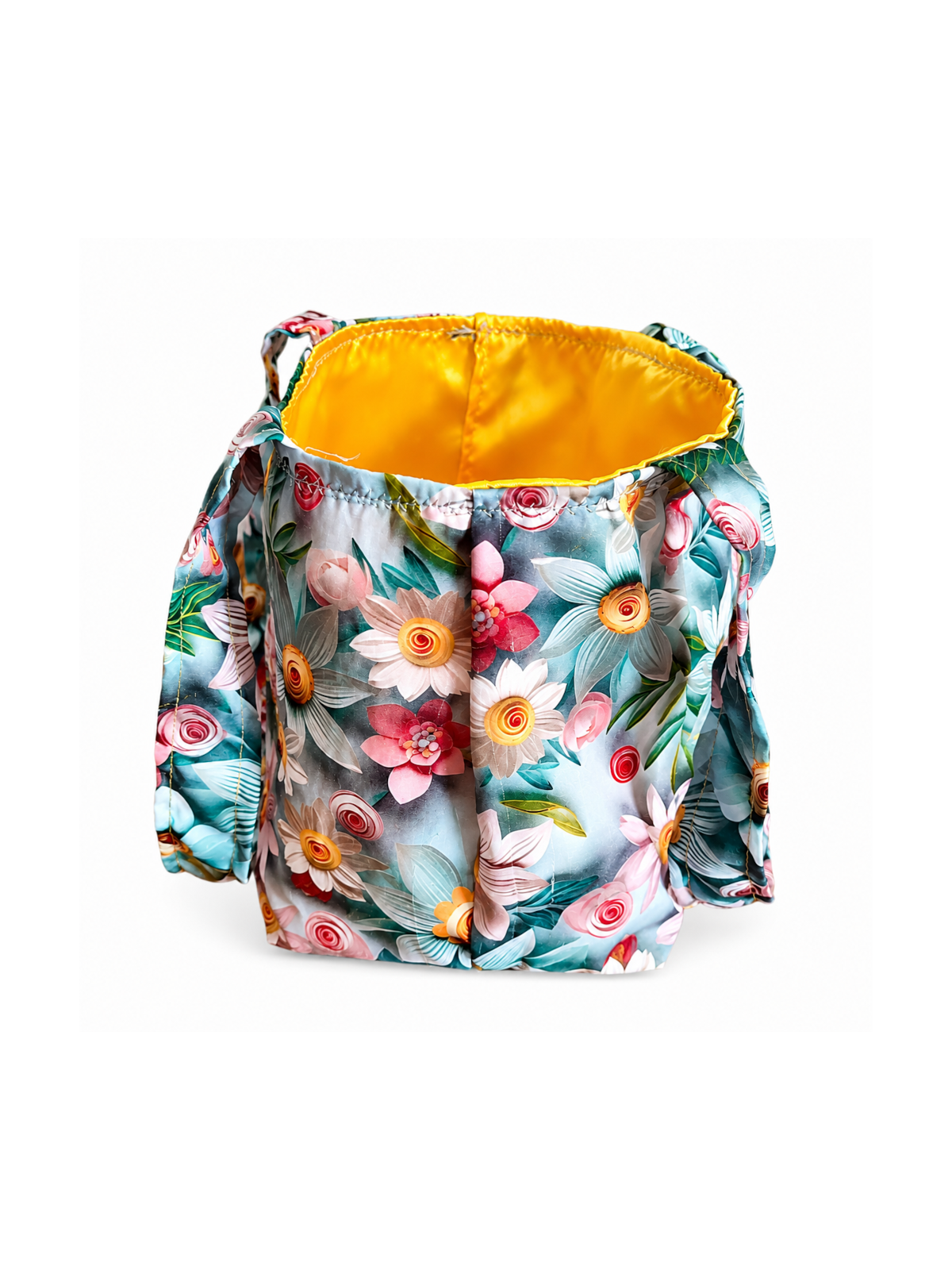 Sac Cabas Fleuri Artisanal en Tissu – Doublure Satin Jaune