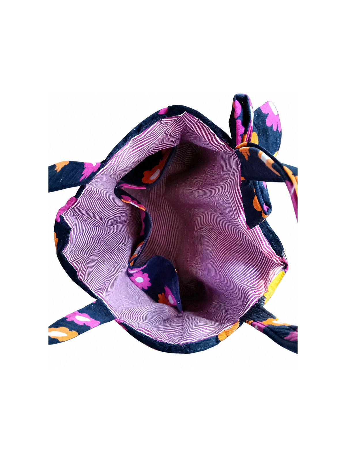 Sac cabas fleuri en velours côtelé camel | Sac artisanal femme