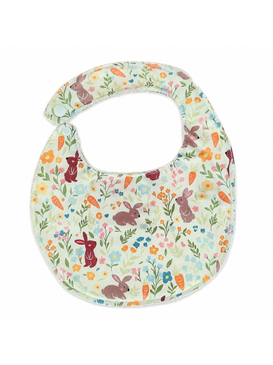 Bavoir bébé fait main motif lapins et fleurs