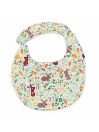Bavoir bébé fait main motif lapins et fleurs