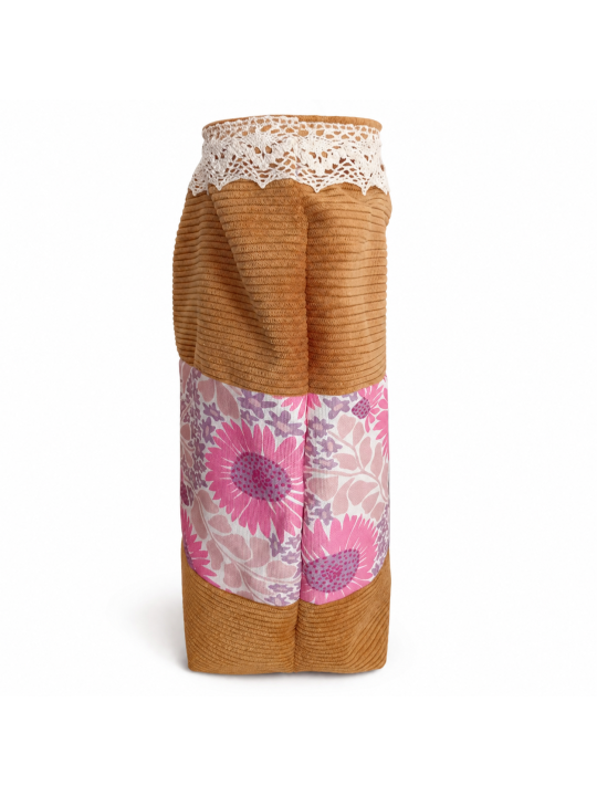 Sac Cabas Bohème Chic en Velours Côtelé Camel & Motif Floral | Fabrication Artisanale