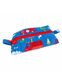 Petite trousse colorée motifs camions de pompier.