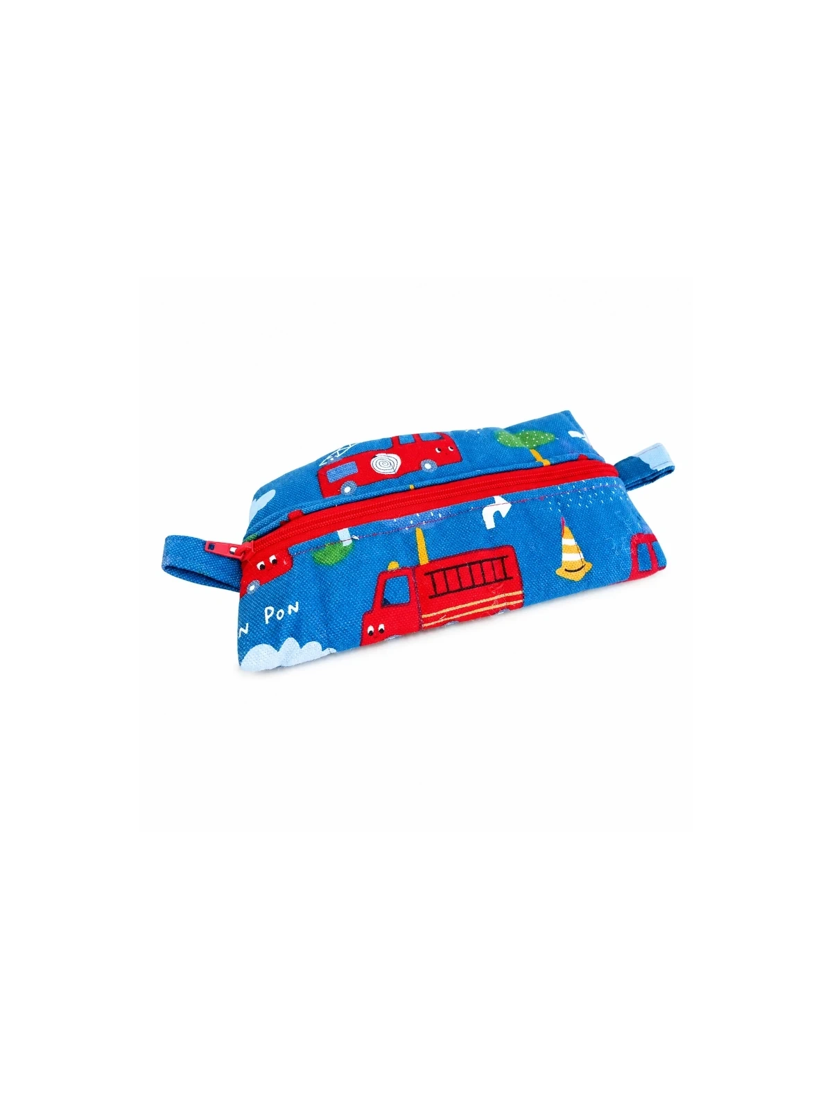 Petite trousse colorée motifs camions de pompier.
