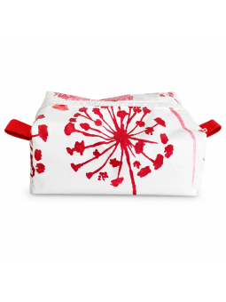 Trousse de toilette imperméable blanche à motif fleur rouge – Grande capacité