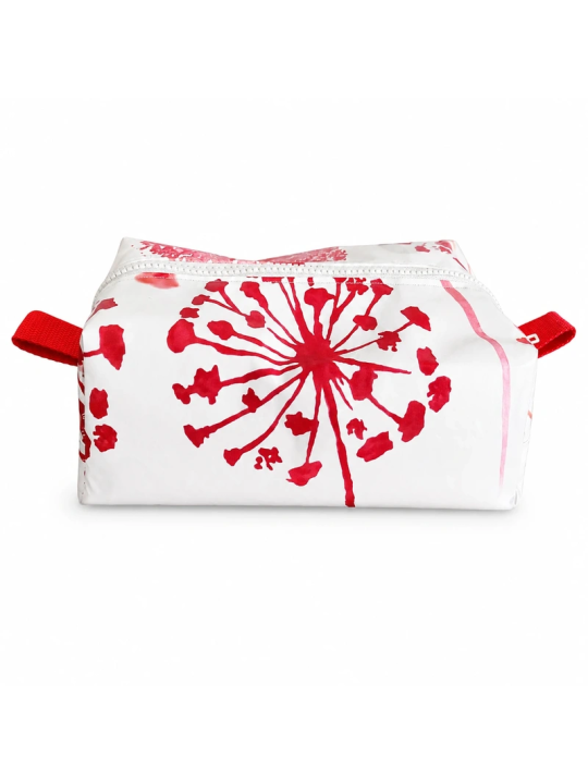 Trousse de toilette imperméable blanche à motif fleur rouge – Grande capacité