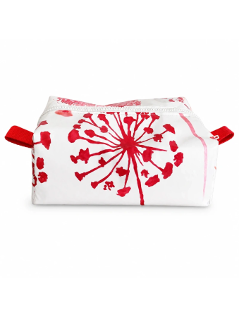 Trousse de toilette imperméable blanche à motif fleur rouge – Grande capacité