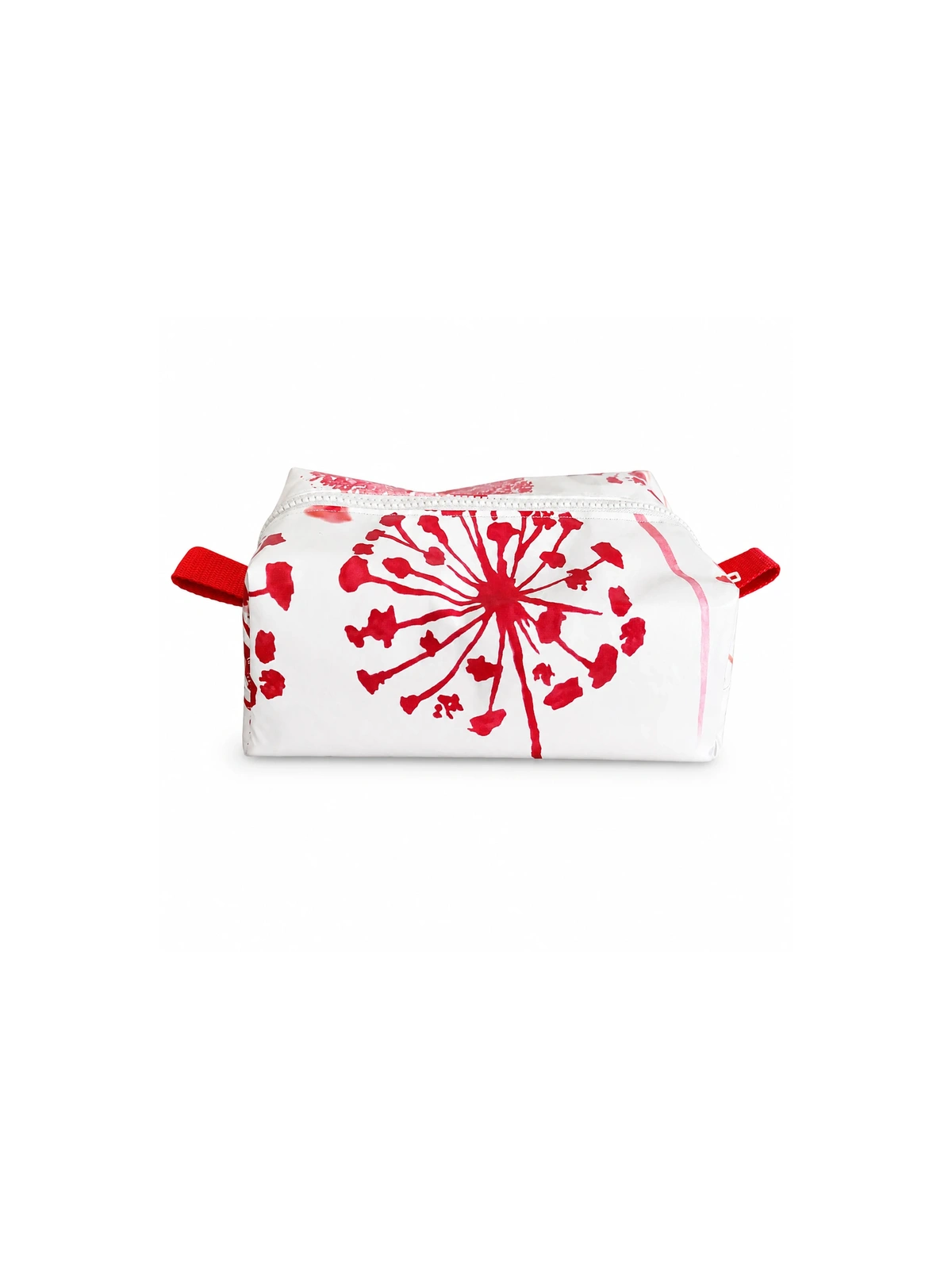 Trousse de toilette imperméable blanche à motif fleur rouge – Grande capacité