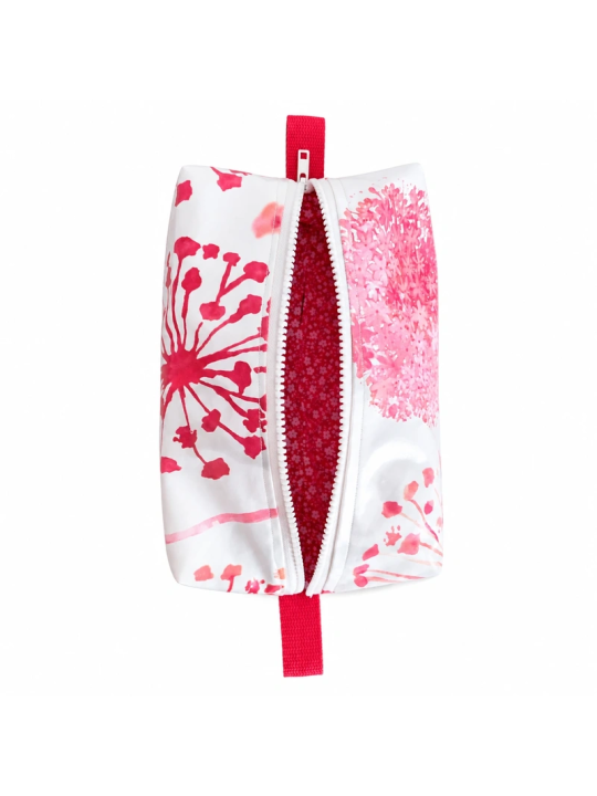 Trousse de toilette imperméable blanche à motif fleur rouge – Grande capacité