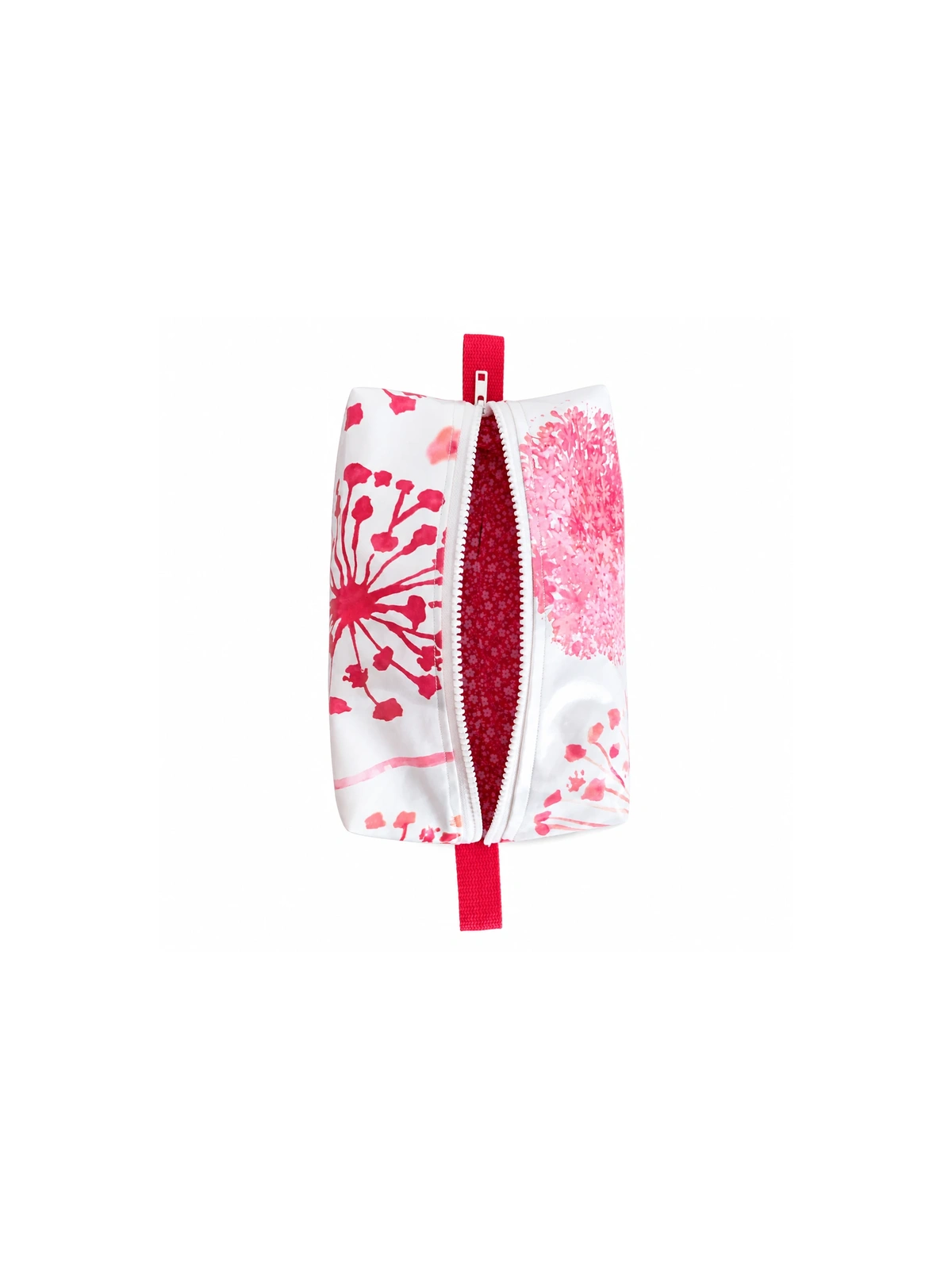 Trousse de toilette imperméable blanche à motif fleur rouge – Grande capacité