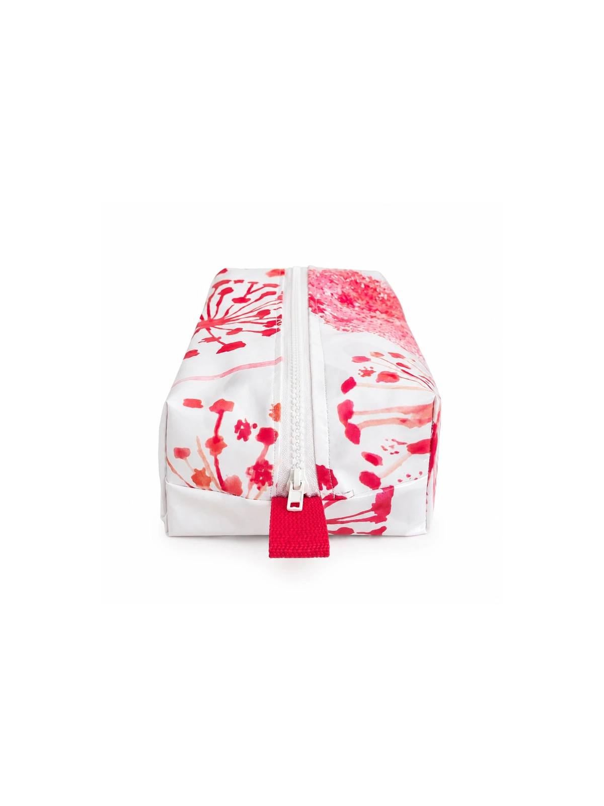 Trousse de toilette imperméable blanche à motif fleur rouge – Grande capacité