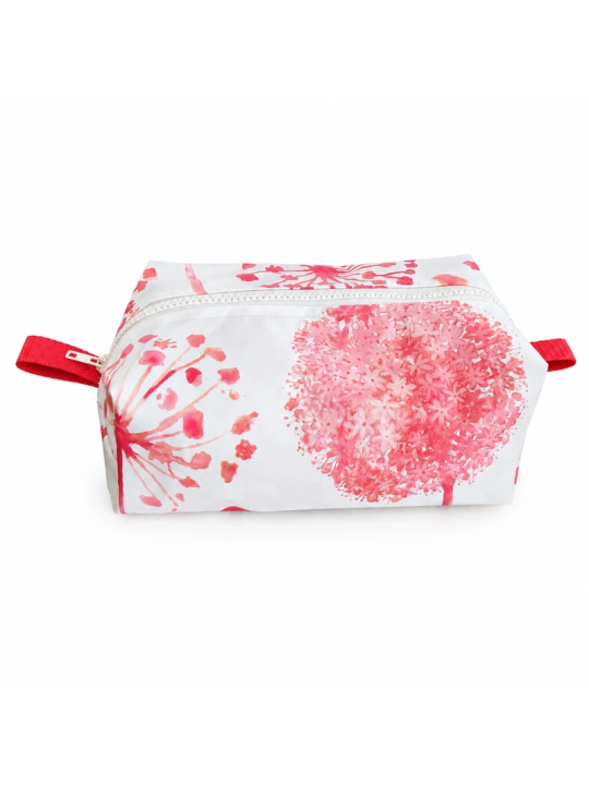 Trousse de toilette imperméable blanche à motif fleur rouge – Grande capacité