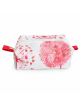 Trousse de toilette imperméable blanche à motif fleur rouge – Grande capacité