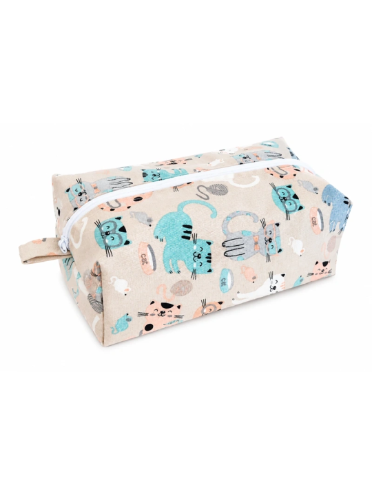 Grande trousse de toilette motifs chats | Pochette de rangement zippée