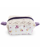 Petiite trousse artisanale matelassée en tissu fleuri avec dentelle | Accessoire fait main