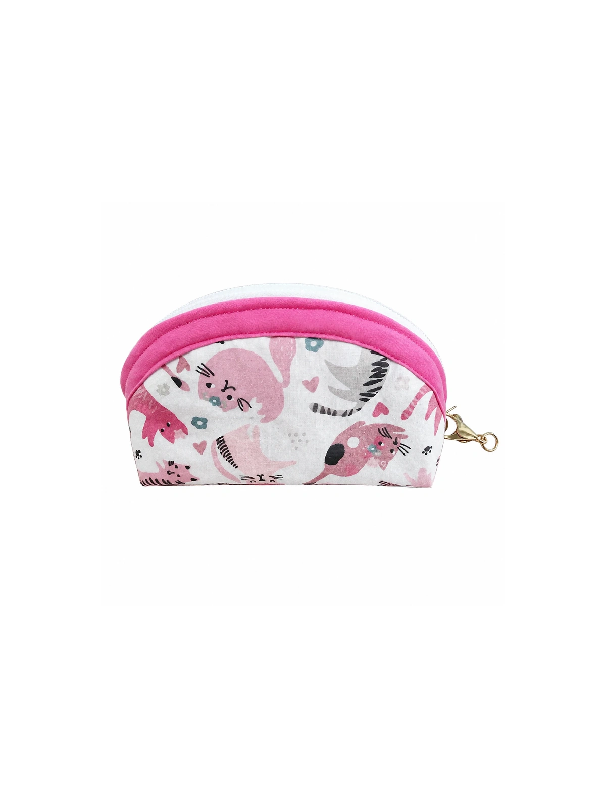 Pochette demi-lune artisanale – Chats roses et gris