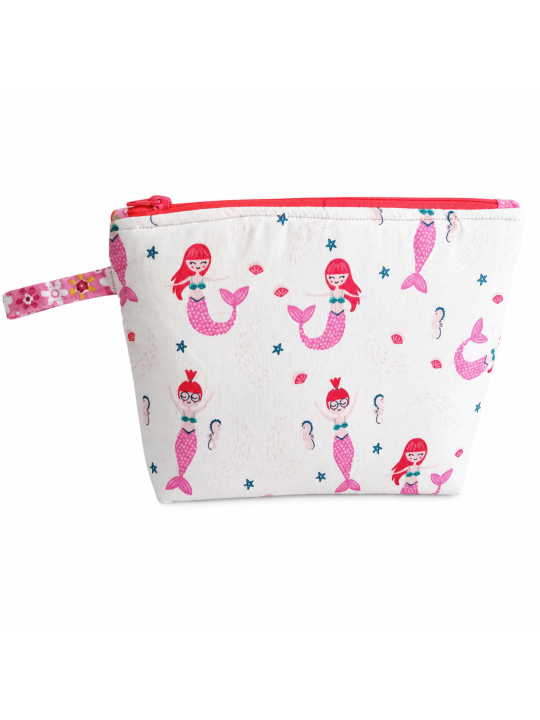 Petite trousse de maquillage motifs sirènes | Trousse beauté rose fantaisie