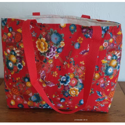 Tote Bag rouge motifs fleurs