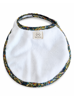 Bavoir bébé rond coton blanc bordure multicolore absorbant repas