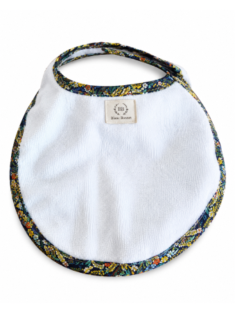 Bavoir bébé rond coton blanc bordure multicolore absorbant repas
