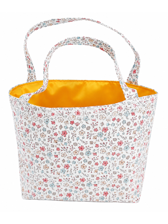 Sac cabas artisanal blanc à fleurs multicolores – Fait main