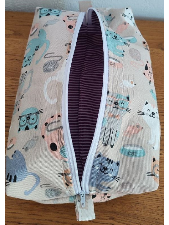 Grande trousse de toilette motifs chats | Pochette de rangement zippée